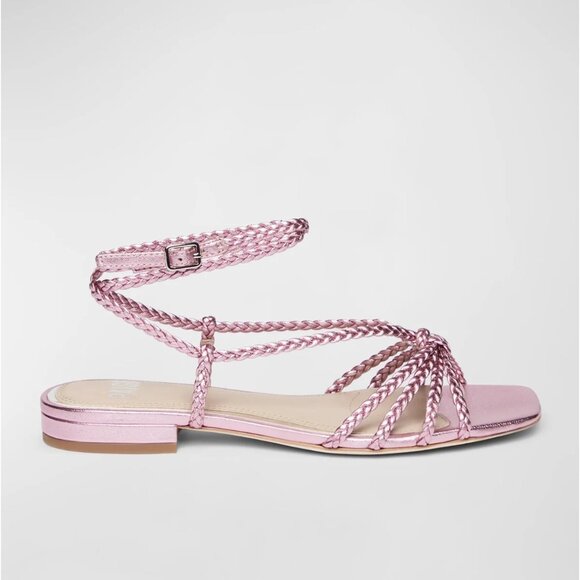 PAIGE Deanna Braided Ankle-strap‎ Flat Sandals In Pink Metallic Size 6 - Picture 2 of 10